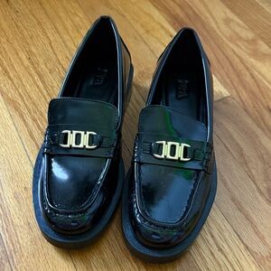 Zara Black Loafers with Gold Accent